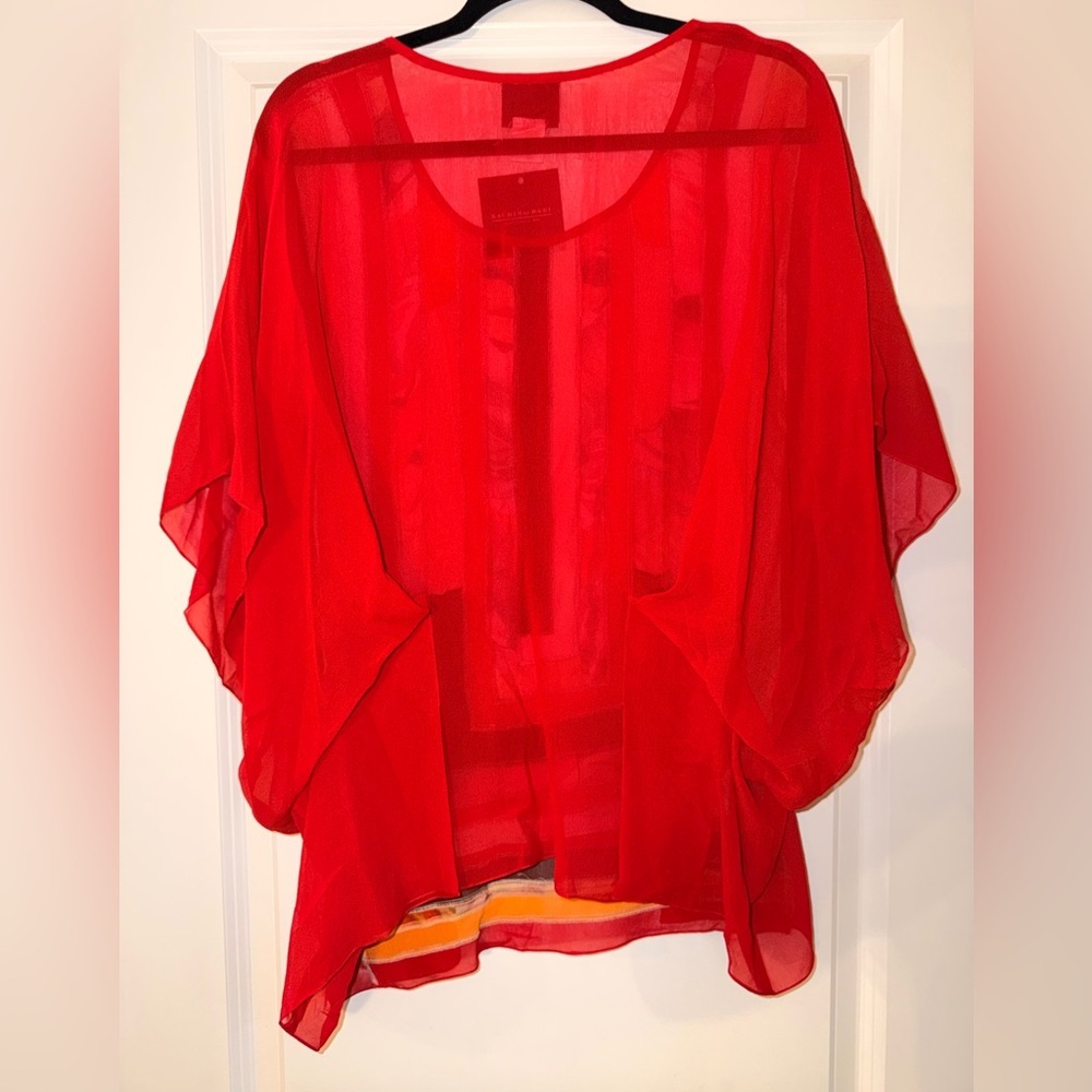 Sachin + Babi Red and Orange Chiffon Blouse - Picture 6 of 7